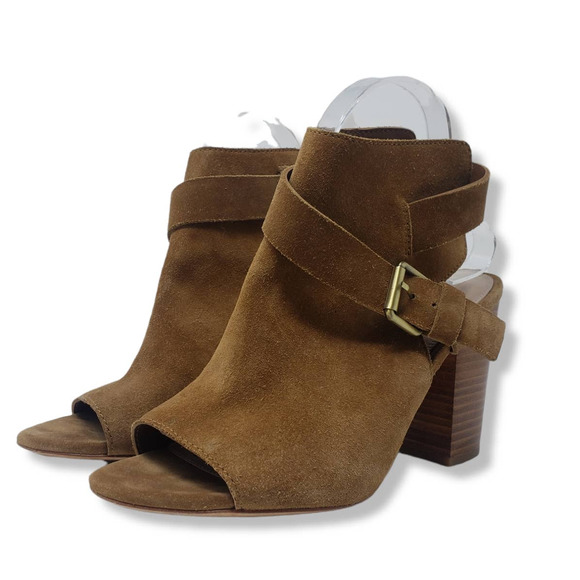 Paige Mimi Brown Suede Block Heel peep toe Sandal - Picture 2 of 9